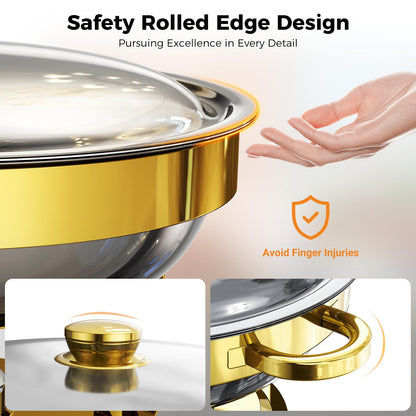 Chafing Dishes for Buffet 4 Pack, 5QT Round Stainless Steel Chafing Dish Set Food Pan with Lid, Buffet Warmers Sets for Home, Gatherings, Birthday, Parties, Church Events,Catering Events