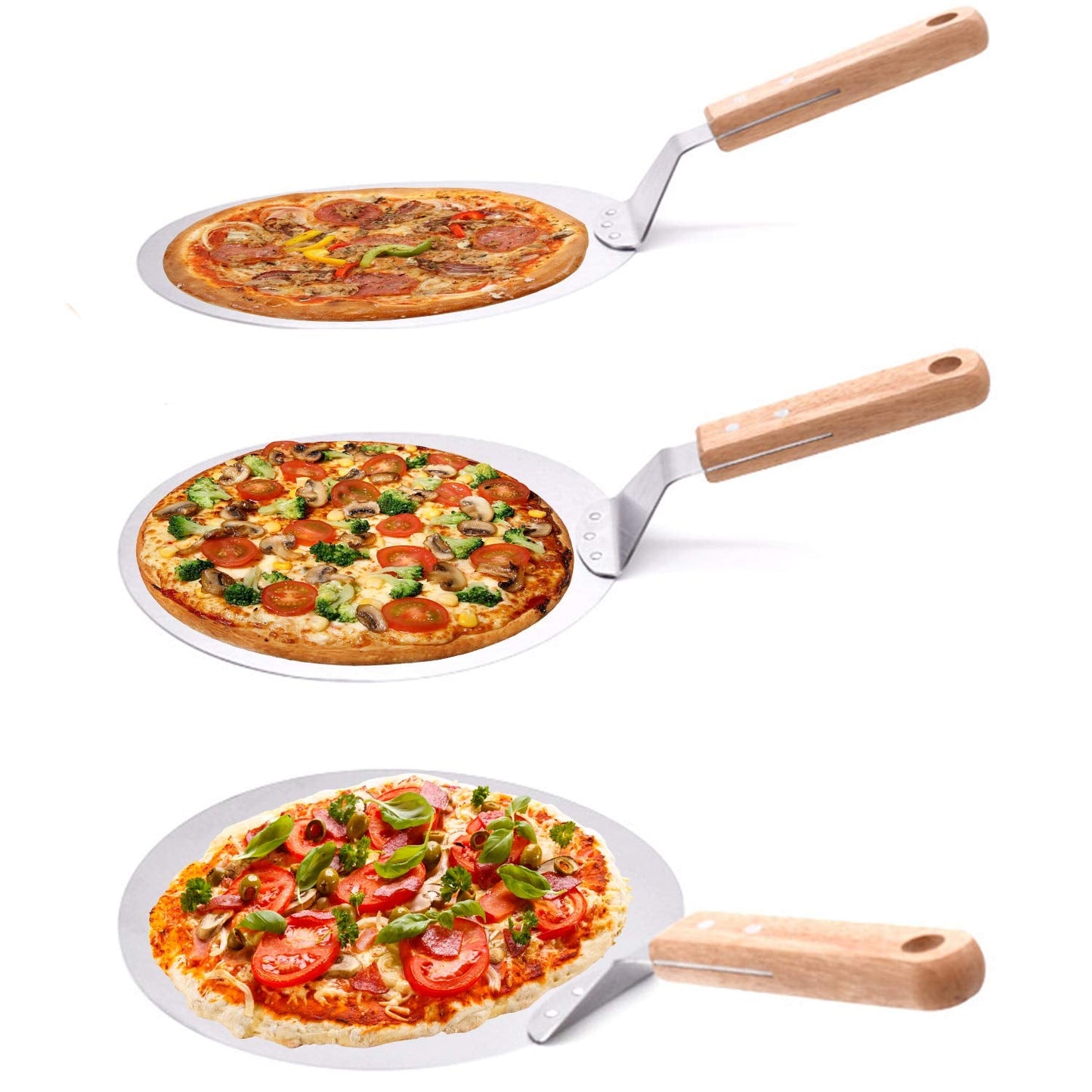 KSENDALO 10" Stainless Steel Pizza Peel with Wooden Handle - Pizza Lifter Spatula for Oven Baking, Homemade Pizza Dough, Cake & Pie | Non-Slip Serving Tray for Family Baking