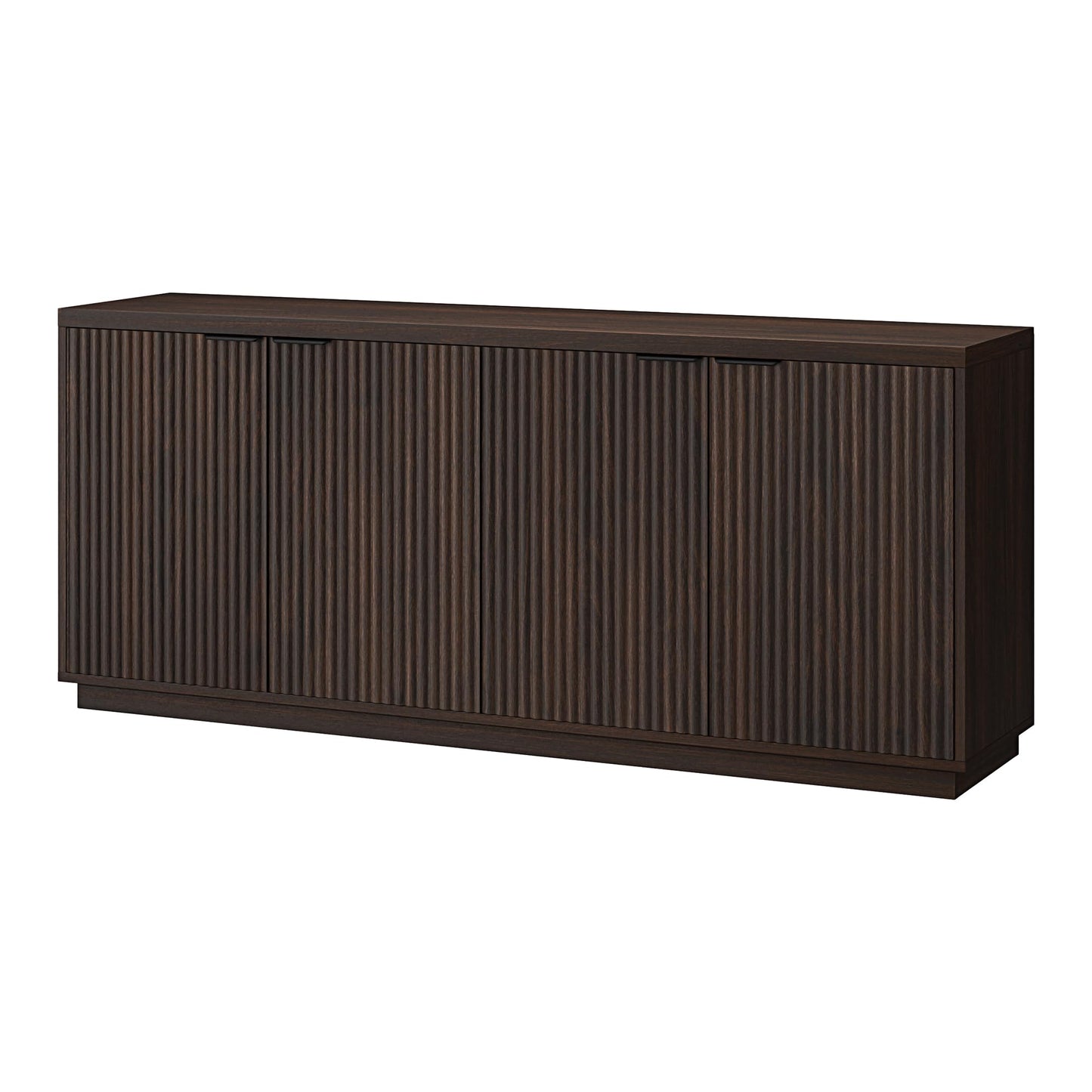 Henn&Hart 68" Fluted Sideboard Buffet Cabinet, Ribbed Wooden Credenza with 4 Doors, Adjustable Shelves, and Cable Management Cut-Outs for Dining Room, Kitchen, Living Room or Entryway, Rich Brown