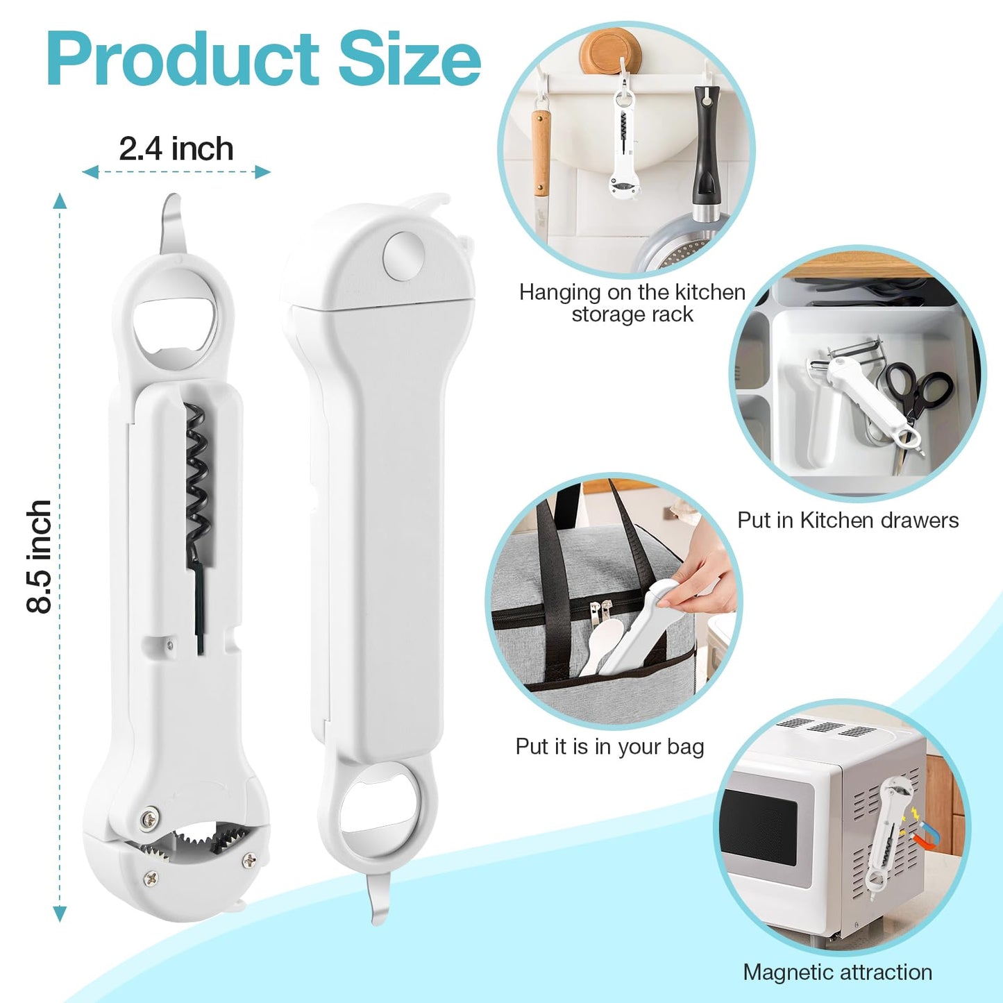 Banyaa 7-in-1 Jar Opener for Seniors – Magnetic adjustable Jar Opener & Bottle Opener for Arthritis, Weak Hands, Easy-Grip Kitchen Lid Opener Gadgets (Off-White)