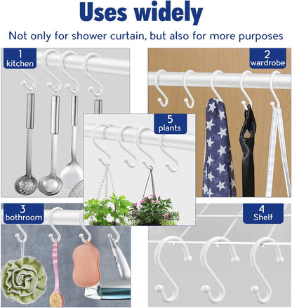 Metal Shower Curtain Hooks, Set of 12 Rust Resistant S Shaped Rings for Shower Curtains, Kitchen Utensils, Towels