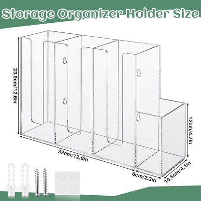 Cunhill 4 Compartments Acrylic Coffee Cup and Lid Storage Organizer Holder Disposable Paper Cup Dispenser Organizer Plastic Lid Holder Accessories for Kitchen Bar Shop Party Supplies(Transparent)