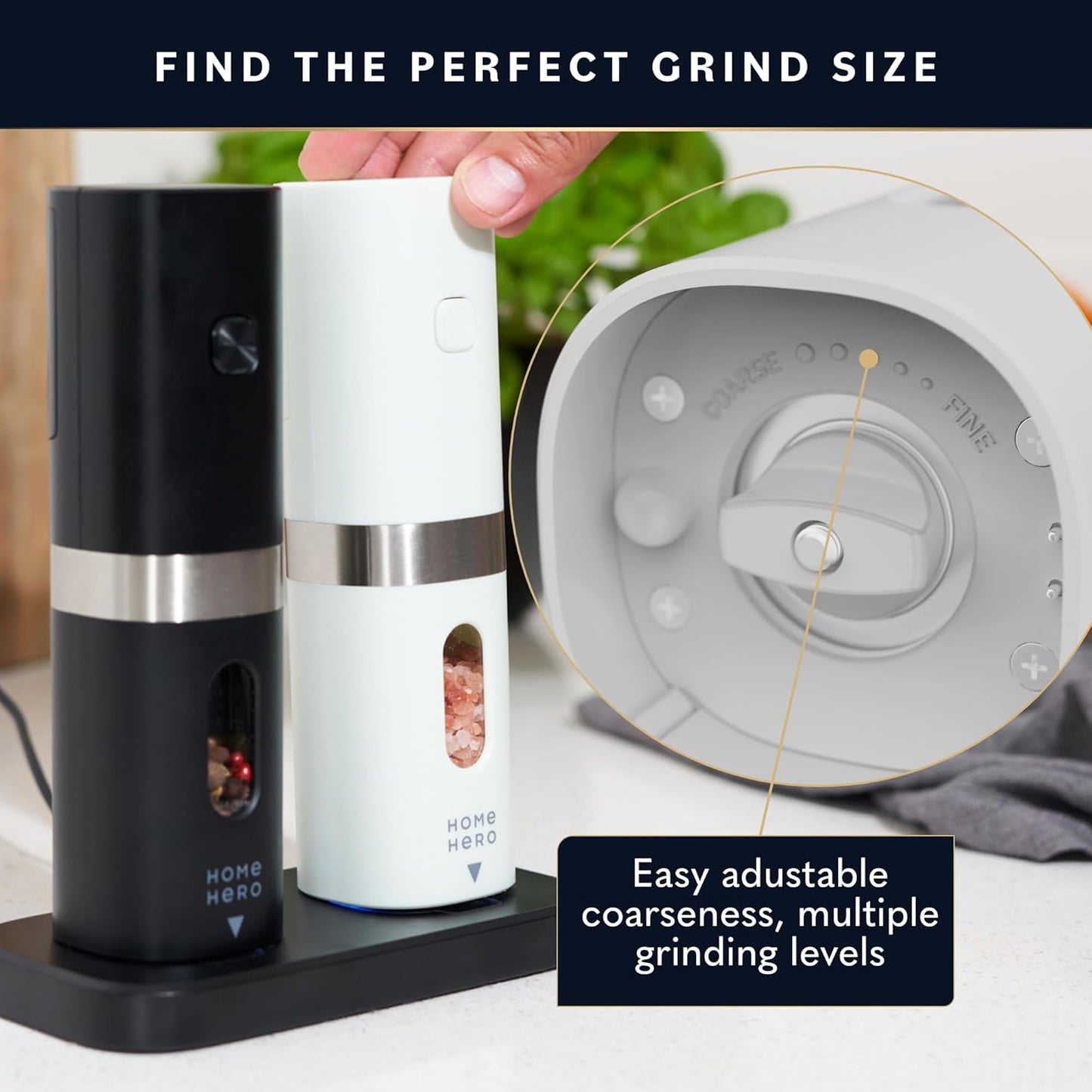 Electric Salt and Pepper Grinder Set, Rechargeable Automatic Shakers with LED Light, Set of 2 Electric Pepper and Salt