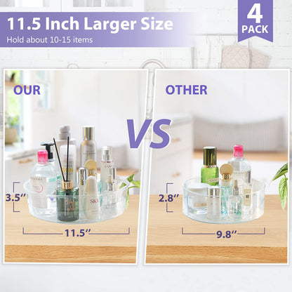 GUZON 4 Pack Lazy Susan Organizer for Cabinet, Upgraded 11.5" Clear Turntable Organizer with Handles and Raised Edge, Lazy Susan for Table Top, Pantry Organizers and Storage for Kitchen, Refrigerator