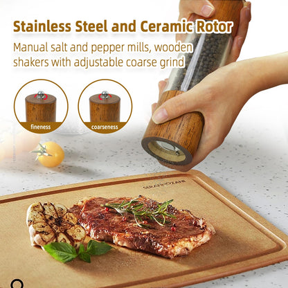 XWXO Premium Acrylic Salt and Pepper Grinder Set, Manual Salt and Pepper Mills- Wooden Shakers with Adjustable Ceramic Core-Salt Grinder and Pepper Mill -8 Inches-Pack of 2