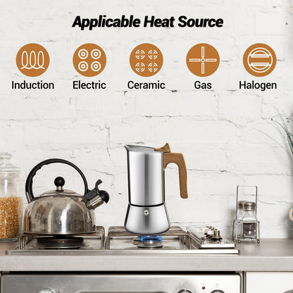 Vaolvpant No Coating 12 Cup Moka Pot Thickened 304 Stainless Steel Stovetop Espresso Coffee Maker 600ml 20oz Mocha Percolator Greca Cuban Ideal for Making Rich Authentic Italian Café