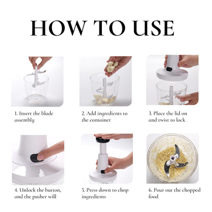 Manual Food Chopper Hand Push Express Vegetable Dicer Mincer Sharp Blades Onion Cutter Garlic Mincer with Container for Chili Meat Nuts Herbs, Dishwasher Safe