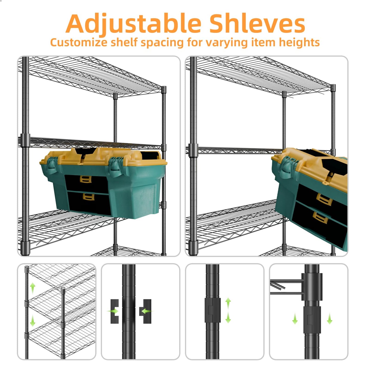 NULTRUMA Storage Shelves, Heavy Duty 4 Tier Storage Metal Shelves with Wheels, 2500LBS Capacity Adjustable Metal Wire Shelving Unit for Garage, Pantry, Kitchen, Closet, Commercial & Industrial Use