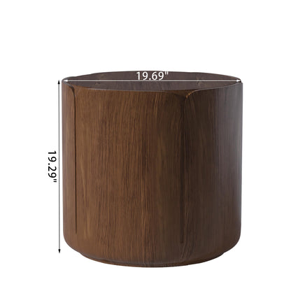 KEIKI Round MGO Outdoor Indoor Coffee Table, Mid Century Modern Side Table with Pedestal & Tabletop, Small Waterproof Center Drink End Tables for Patio Garden Living Room, No Assembly Required, Walnut