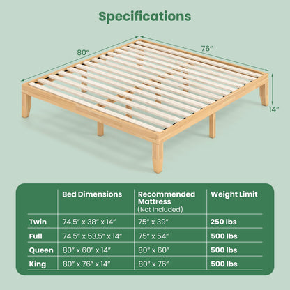 KOMFOTT 14 Inches Wood Platform Bed Frame King Size, Wooden Mattress Foundation with Rubber Wood Frame, Strong Wooden Slats Support, No Box Spring Needed, Bed Frame (Natural)