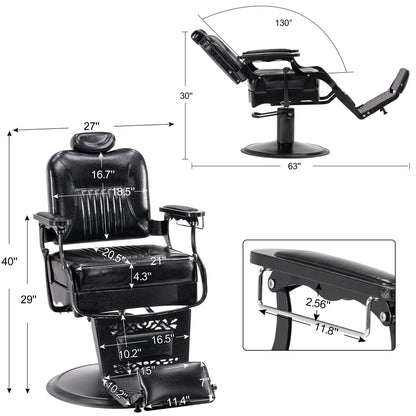 BarberPub Heavy Duty Metal Vintage Barber Chair All Purpose Hydraulic Recline Salon Beauty Spa Chair Styling Equipment 2925 (All Black)
