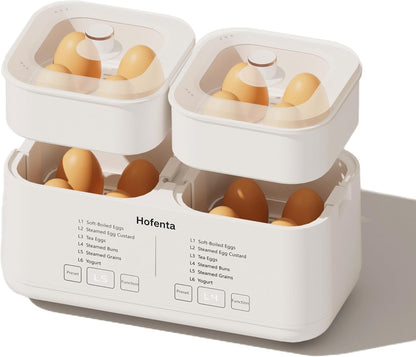 Hofenta Timer(0.5-9.5H), Shut-Off/2 16 Rapid Electric Egg Cooker for Hard Boiled Eggs,Egg Boiler with Auto Tiers, Eggs