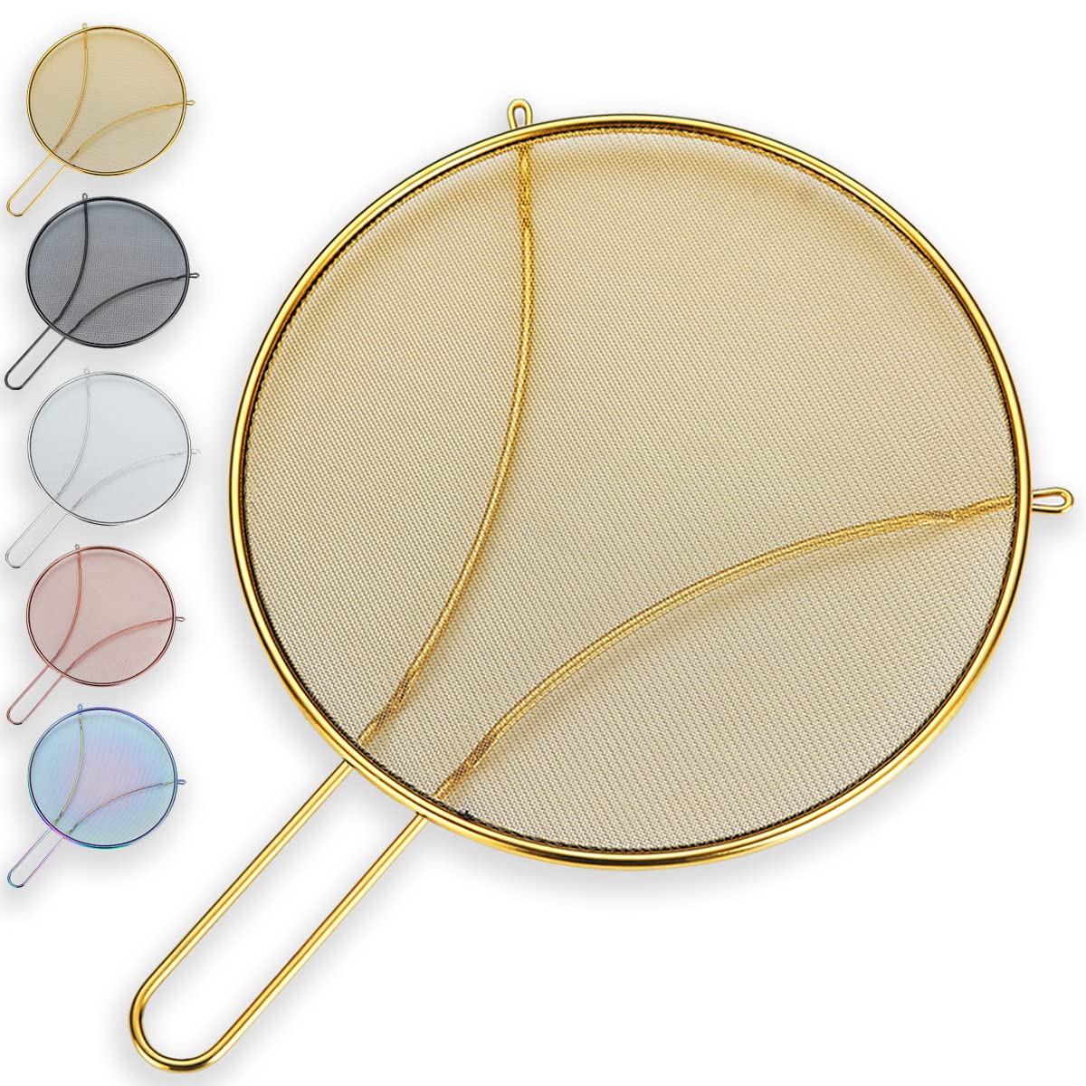 Evanda 12" Gold Splatter Screen for Cooking, Stainless Steel Fine Mesh for Frying Pan, Grease Guard for Pan to Stop Hot Oil Splatter, Protect the Skin From Burns, Safe Cooking Lid