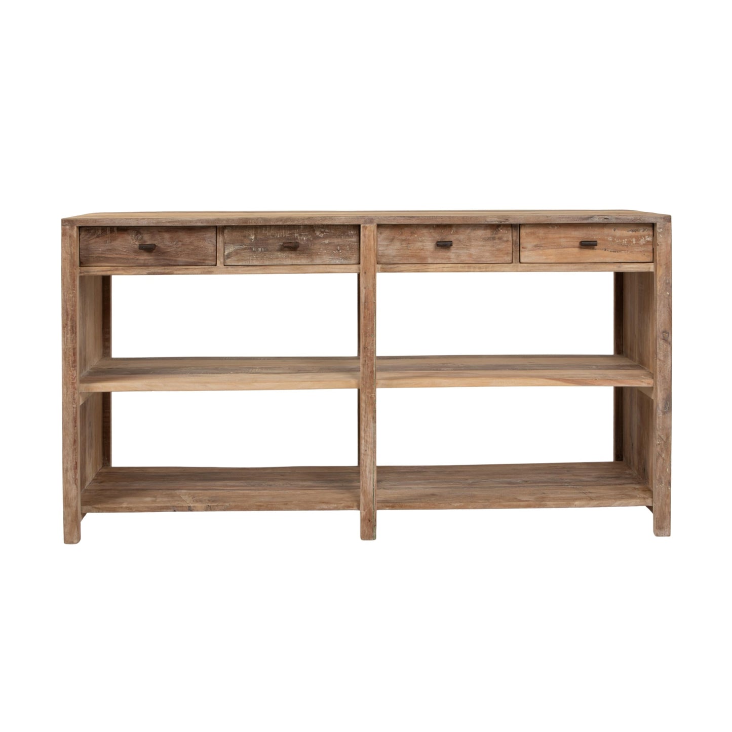 Reclaimed Wood Console Table with 4 Drawers 4 Storage Sections, Natural
