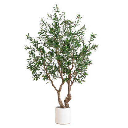 Nearly Natural 6ft. Artificial Grand Olive Tree in White Decorative Planter