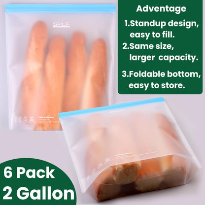 SPLF 10 Pack Stand-Up Reusable Food Storage Bags Dishwasher Safe, BPA Free Reusable Freezer Bags, Extra Thick Leakproof for Meal Prep, Sandwich, Bread, Veggies - 3 Gallon 4 Quart 3 Snack