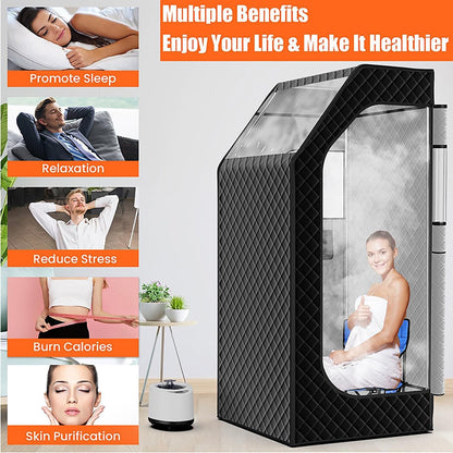 YXKJZHF Portable Sauna Box for Home, Personal Steam Sauna Tent with 1000W 2.6L Steamer, Timer, Remote Control, Folding Chair