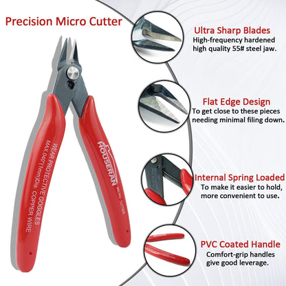 HOUSERAN 170 Wire Cutters, Small Wire Cutters, 5 PACK, 5 Inch Micro Flush Cutter, Spring Loaded Cutting Pliers, Side Cutters, Diagoanl Cutters for Jewelry Making, Models, Zip Ties Plastic Wire Snips