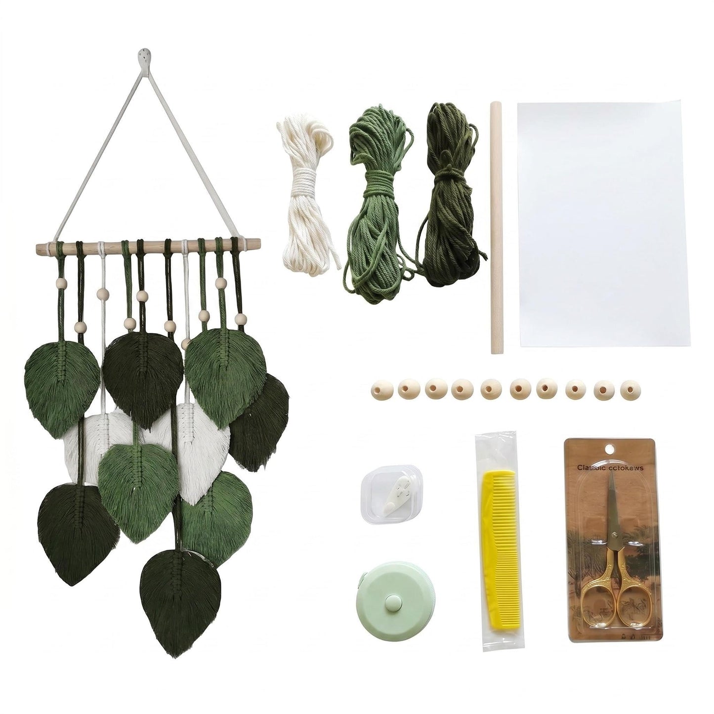 Jditngp DIY Macrame Leaf Wall Hanging Beginners Boho Wall Leaf Tapestry Kit Handmade Woven Tapestry Feather Wall Hanging DIY Macrame Kit for Adults Birthday Gift DIY Craft Kits 11.8inch (Green)