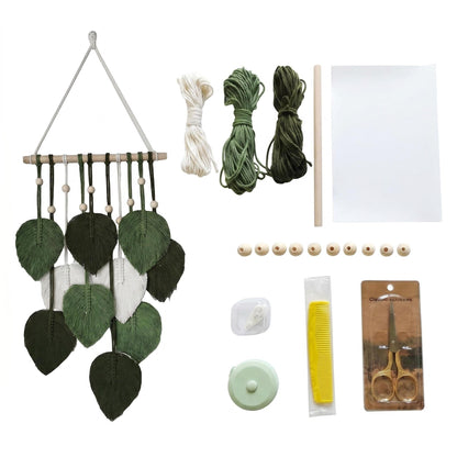 Jditngp DIY Macrame Leaf Wall Hanging Beginners Boho Wall Leaf Tapestry Kit Handmade Woven Tapestry Feather Wall Hanging DIY Macrame Kit for Adults Birthday Gift DIY Craft Kits 11.8inch (Green)