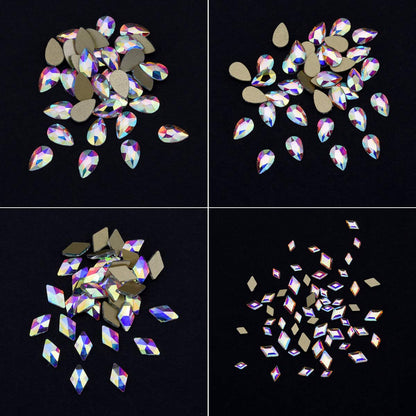 240pcs Popular 12 Styles Flatback Crystals Mix Sizes Multi Shapes Glass Crystal AB Rhinestones for Nail Art Craft 3D Decorations Flat Back Stones Gems Set Box