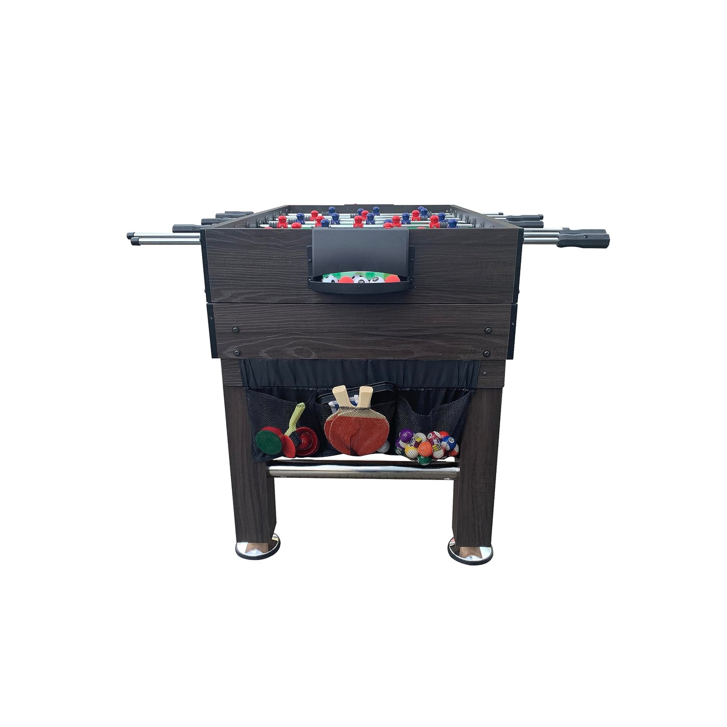 KICK Tetrad 55" 4-in-1 Multi Game Table (Brown) – Foosball, Billiards/Pool, Air Hockey & Ping Pong
