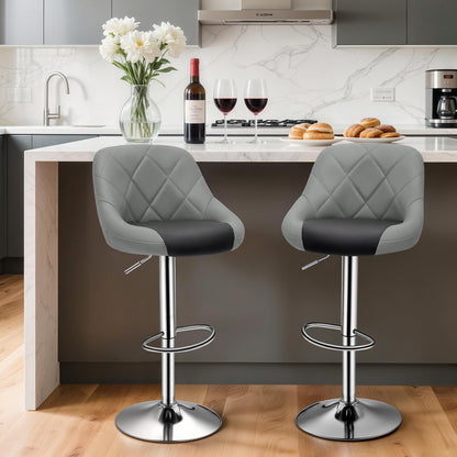 Magshion Set of 4 PU Leather Bar Stools, Adjustable 360 Degree Swivel Backrest Footrest Barstool for Dining Counter Pub, Gray/Black