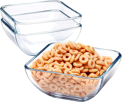 NUTRIUPS Glass Bowl Set, Glass Mixing, Salad, Cereal, Serving Bowls, Microwave Safe, Clear Square Bowls