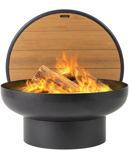 DENKOE Iron Fire Pit Table with Lid, Extra Thick and Heavy Duty Fire Bowl, Deep Round Firepit for Outdoor Bonfire Gatherings, Wood Burning Firepits for Outside Patio, Modern Outdoor Fire Pits