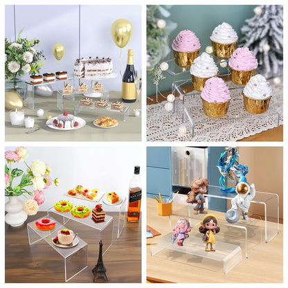 KUPOO 6Pcs Acrylic Display Risers 2 Set Large Clear 9 Inch Rectangular Acryic Risers Display Shelf for Retail Desktop Cupcake Stand Tiered Display Stand for Gemstone Curio Anime Figurines Collectibles (9 Inch - 6pcs)