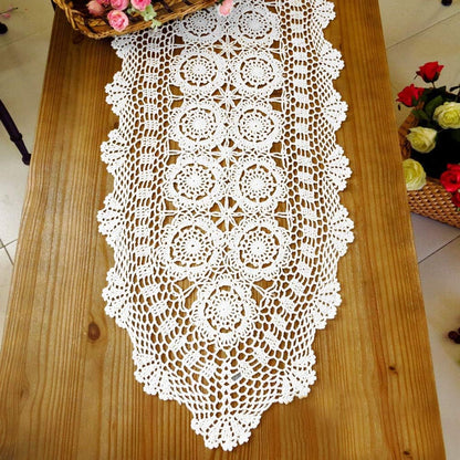 14x36 inch KEPSWET Cotton Handmade Crochet Lace Oval Table Runner Dresser Console Coffee Table TV Stand Decor White