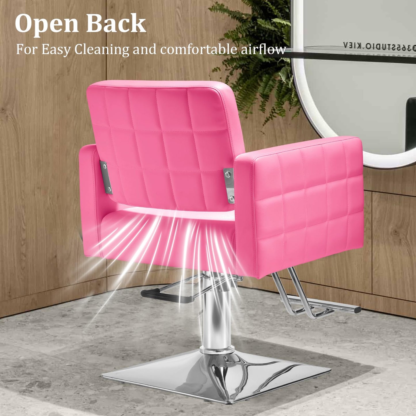 Barber Salon Chair for Barbershop - Load Weight 330 Lbs,Heavy Duty Hydraulic Pump Height Adjustable,360°Swivel with Footrest,Soft Leather with Armrest,Salon Spa,Hair Styling Stylist,Braiding (Pink)