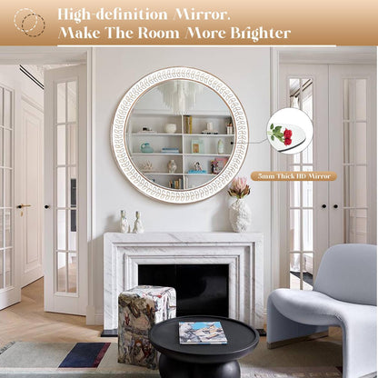 fuxuiwy 24 inch Round Rustic Wooden Mirrors, Distressed Circle Mirror for Bathroom, Bedroom, Living Room, Entryway, Fireplace, Hall