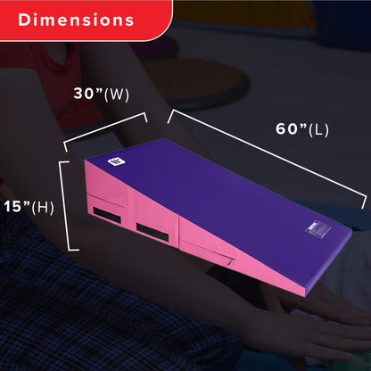We Sell Mats Gymnastics Incline Mat, Folding and Non-Folding Cheese Wedge Skill Shape, Tumbling Mat for Gymnastics Training, Cheerleading and Obstacle Courses, Purple / Pink, 60" x 30" x 15" - Medium