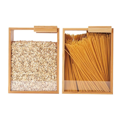 MAGIC BAMBOO Dry Food Dispenser 2L, Bamboo Food Dispenser – Airtight Kitchen Storage Container for Cereal, Rice, Flour, and Snacks – Pantry Organizer for Easy Dispensing and Freshness