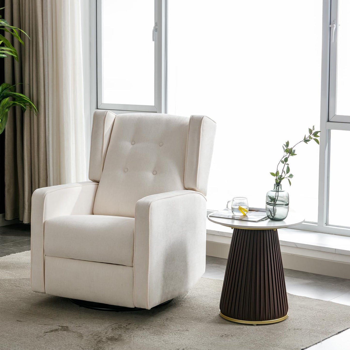 CANMOV Swivel Rocker Recliner Chair Set of 2, Nursery Glider Chair, Nursery Rocking Chairs, Manual Reclining Chair, White