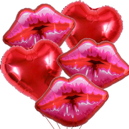 5 Packs of Large Pink Huge Red Lips Balloons Heart Ballons for Makeup Themed Party Anniversary Decor, Kiss The Miss Goodbye(30 Inch)