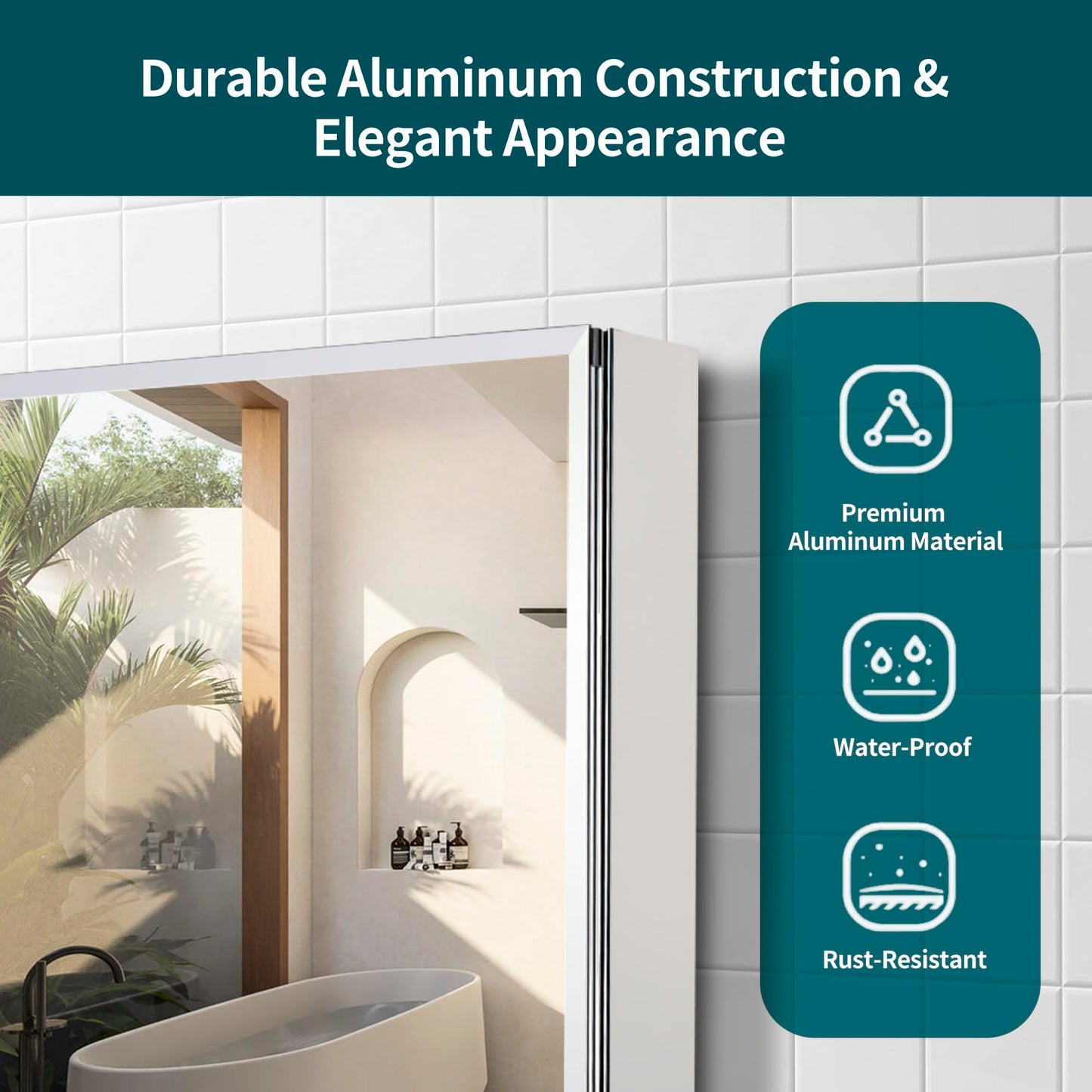Movo Double Doors Medicine Cabinet with Mirror, 36 inch X 26 inch Aluminum Bathroom Medicine Cabinet, Adjustable Glass Shelves, Waterproof and Rust-Resist, Recess or Surface Mount Installation,Silver