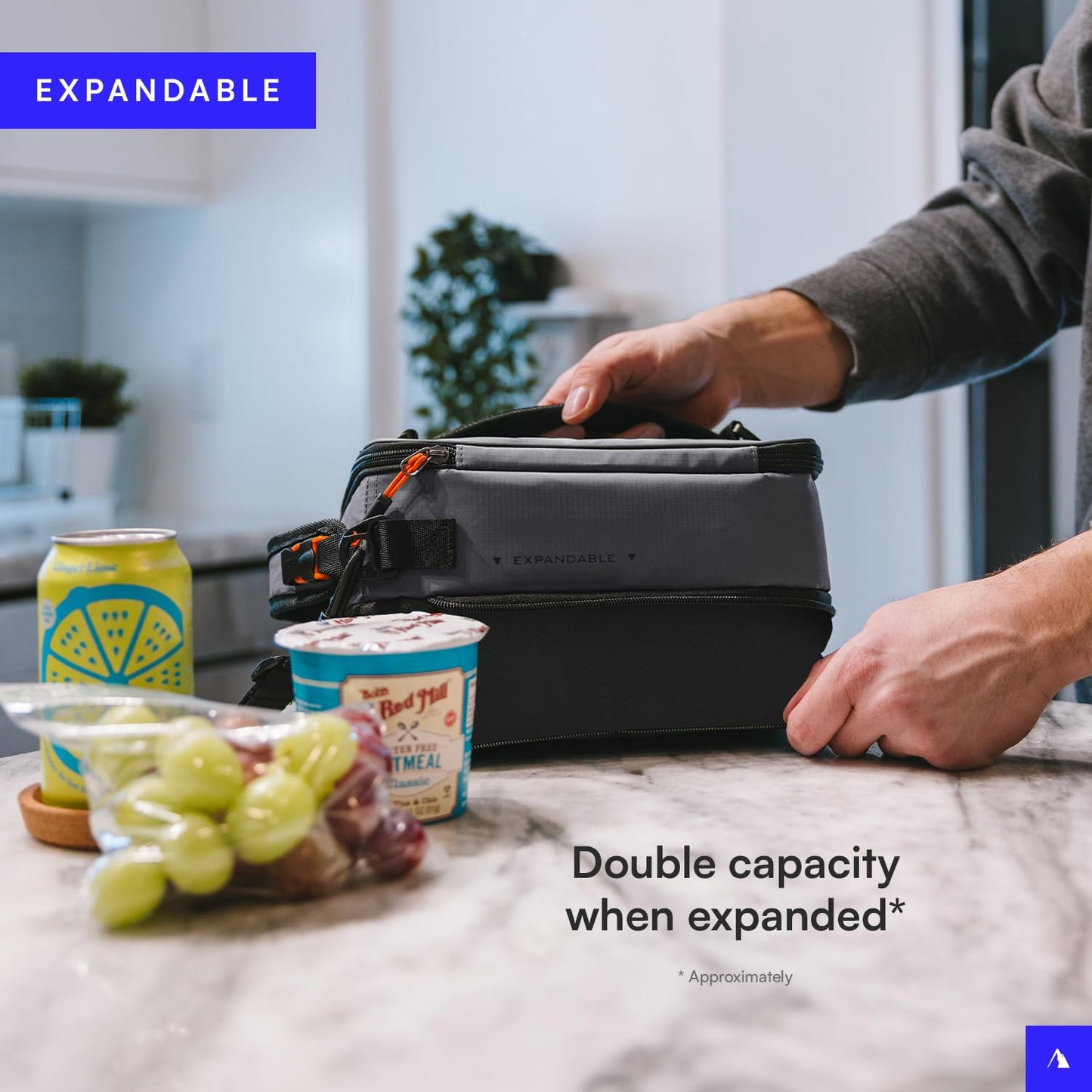 Titan by Arctic Zone Expandable Lunch Box with 2 Gel Ice Packs, Fridge Cold Insulated Cooler Bag with Leak Proof Lining for Men and Women, Sharkskin Gray