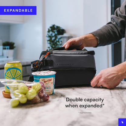 Titan by Arctic Zone Expandable Lunch Box with 2 Gel Ice Packs, Fridge Cold Insulated Cooler Bag with Leak Proof Lining for Men and Women, Sharkskin Gray