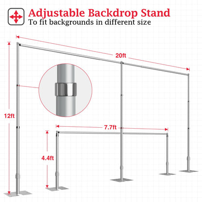 EMART Backdrop Stand Heavy Duty 12ftx20ft, Adjustable Pipe and Drape Photo Background Support Kit, Metal Frame with Flat Base for Wedding Birthday Party Banquet Decorations