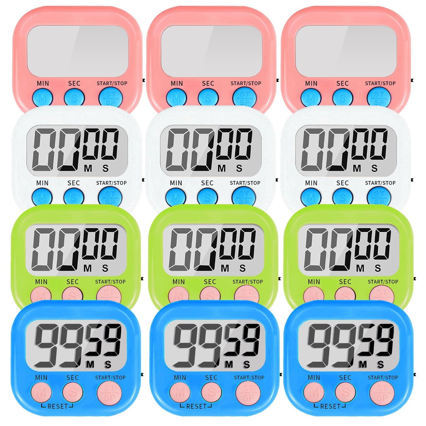 12 Pack Multi-Function Digital Timers, Magnetic Large LCD Display Loud Alarm Countdown Timers, Extensively Use in Classroom, Break Time, Gym, Meeting, Cooking