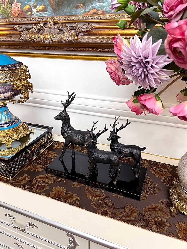 interoknack Luxury Bronze Deer Figurine with Marble Base – Decorative Sculpture for Living Room, Villa Entryway, Office Bookshelf