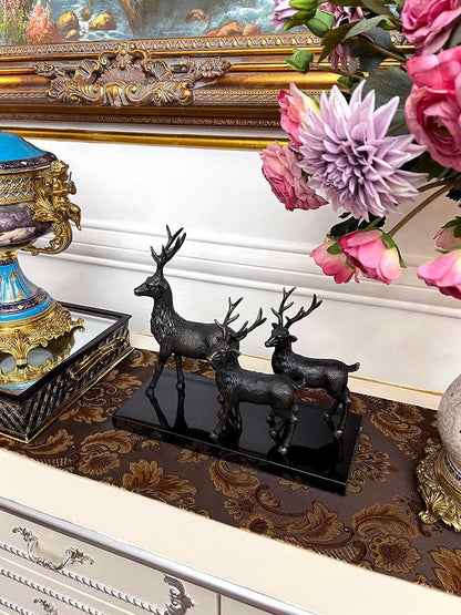 interoknack Luxury Bronze Deer Figurine with Marble Base – Decorative Sculpture for Living Room, Villa Entryway, Office Bookshelf