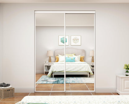 48 in. x 80 in. Mirror White Steel Frame Interior Closet Sliding Door with White Trim and Hardware Kit