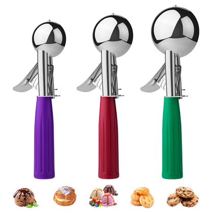 Ice Cream Scoop, Ice Cream Scooper Set Include Different Sizes, Heavy Duty Ice Cream Scoop with Trigger, Polishing Stainless Steel 18/8 Cookie Scoops for Baking, 3 Pcs of Ice Cream Sandwich Scoop
