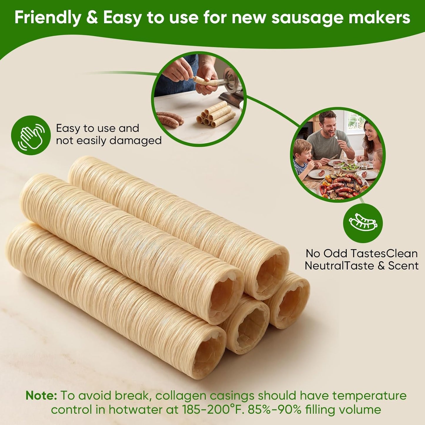 15m/49ft 19mm/ 3/4'' 1 FAIRSKY HALAL Grade A Collagen Sausage Casings, Edible Drying Casing Longer Length