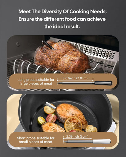Meat Thermometer Wireless with Dual Probes for Grilling & Smoking | Fitflavor Bluetooth WiFi Meat Thermometer - Smart Meat Probe for BBQ, Oven, Rechargeable IP67 Waterproof