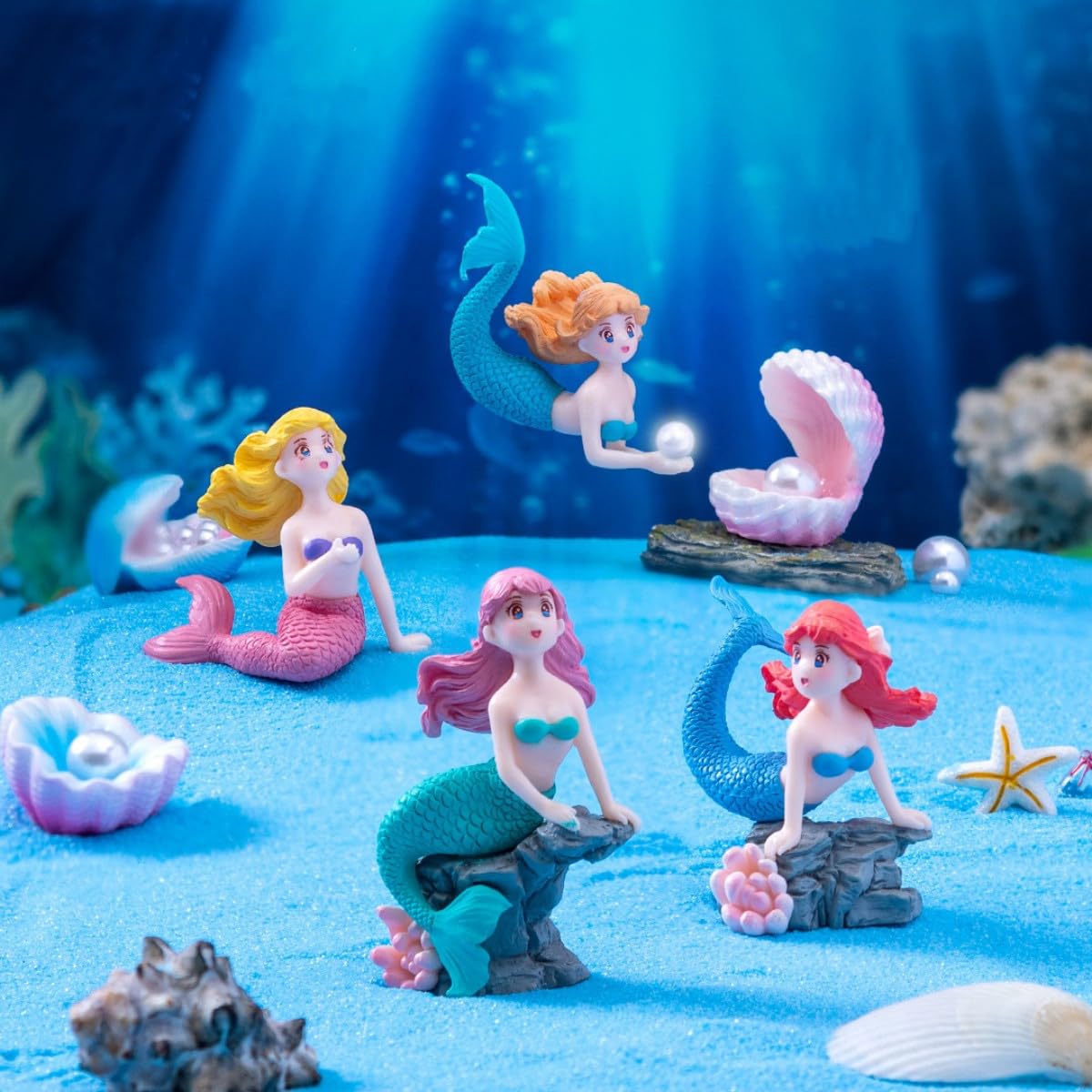 Mermaid Fairy Garden Accessories，Miniature Mermaid Figurines for Crafts, Terrarium, Miniature Moss Landscape Decorations, Birthday Cake Decoration， Car Decor， Party Supplies, Ideal Gifts, 4 Pcs