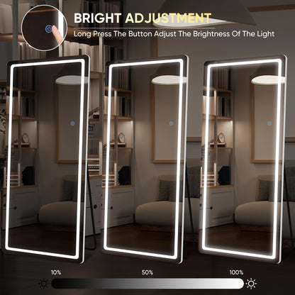 LadyNow LED Full Length Mirror, 76" x 34" Rect Style, Floor Standing or Wall Hanging, Lighted, Aluminum Frame